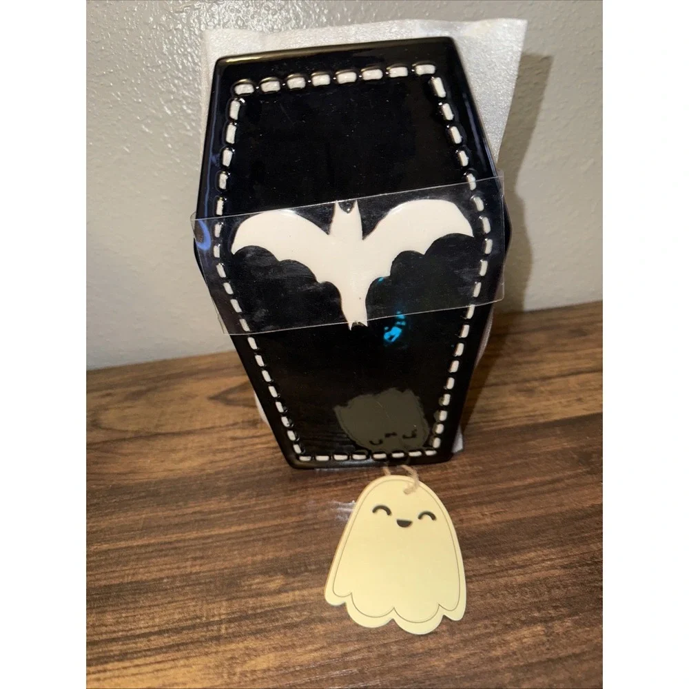Strawberry Street Halloween Ceramic Canister Coffin Bat‎ NEW Goth Decor